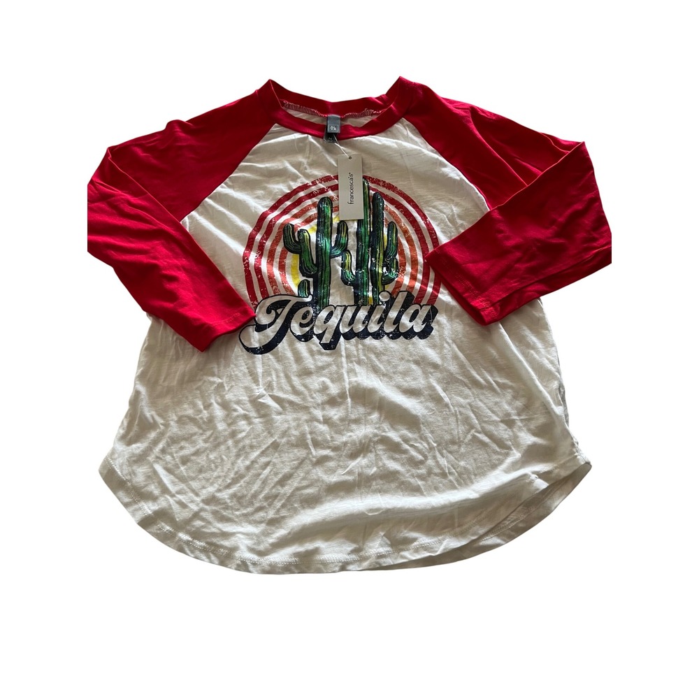 Francesca's Alya Tequila Cactus Raglan Graphic Tee Red White Medium NWT